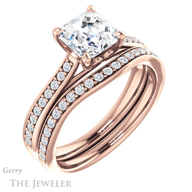 14k Rose Gold Asscher Cut Forever One Engagement Ring Setting #GTJ1238-asscher-fo-r 6 14k Rose Gold Asscher Cut Forever One Engagement Ring Setting #GTJ1238-asscher-fo-r
