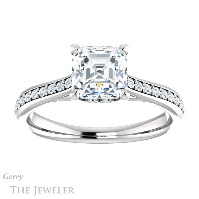 14k White Gold Asscher Cut Forever One Engagement Ring Setting #GTJ1238-asscher-fo-w