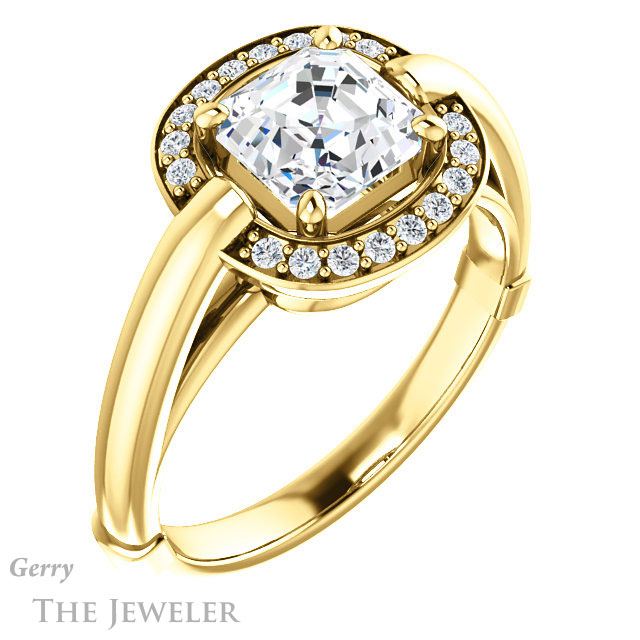 Asscher Cut Forever One Engagement Ring Setting #GTJ1239-asscher-fo-y | Gerry The Jeweler 14k Yellow Gold Asscher Cut Forever One Engagement Ring Setting #GTJ1239-asscher-fo-y