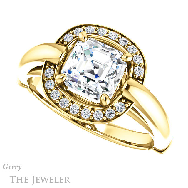 Asscher Cut Forever One Engagement Ring Setting #GTJ1239-asscher-fo-y | Gerry The Jeweler 14k Yellow Gold Asscher Cut Forever One Engagement Ring Setting #GTJ1239-asscher-fo-y