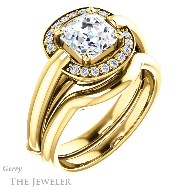 Asscher Cut Forever One Engagement Ring Setting #GTJ1239-asscher-fo-y | Gerry The Jeweler 14k Yellow Gold Asscher Cut Forever One Engagement Ring Setting #GTJ1239-asscher-fo-y