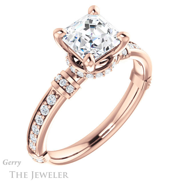 14k Rose Gold Asscher Cut Forever One Engagement Ring Setting #GTJ1240-asscher-fo-r