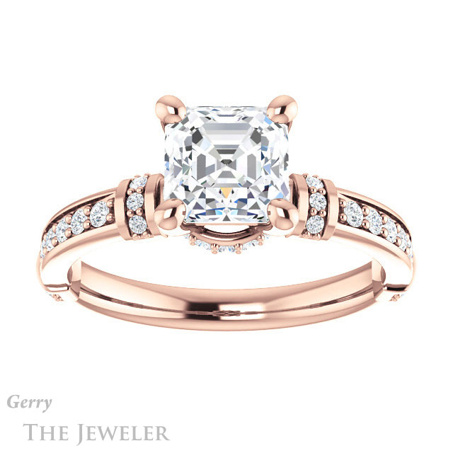 14k Rose Gold Asscher Cut Forever One Engagement Ring Setting #GTJ1240-asscher-fo-r