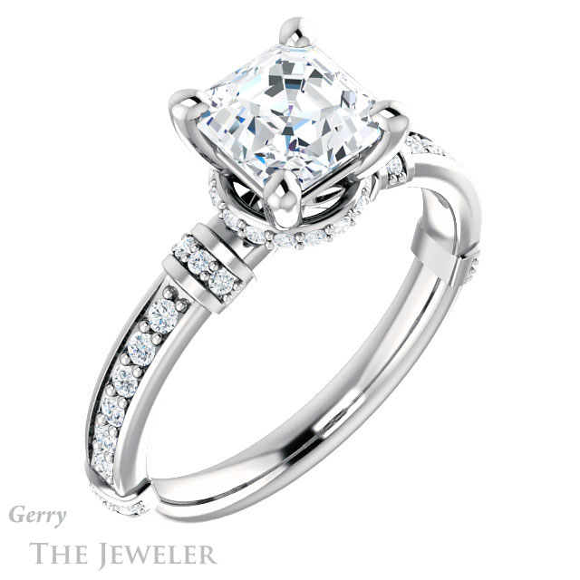 14k White Gold Asscher Cut Forever One Engagement Ring Setting #GTJ1240-asscher-fo-w 4 14k White Gold Asscher Cut Forever One Engagement Ring Setting #GTJ1240-asscher-fo-w