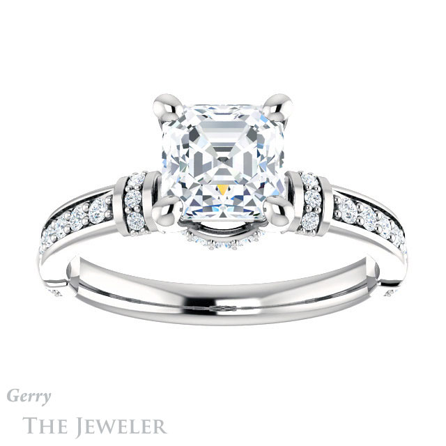 14k White Gold Asscher Cut Forever One Engagement Ring Setting #GTJ1240-asscher-fo-w