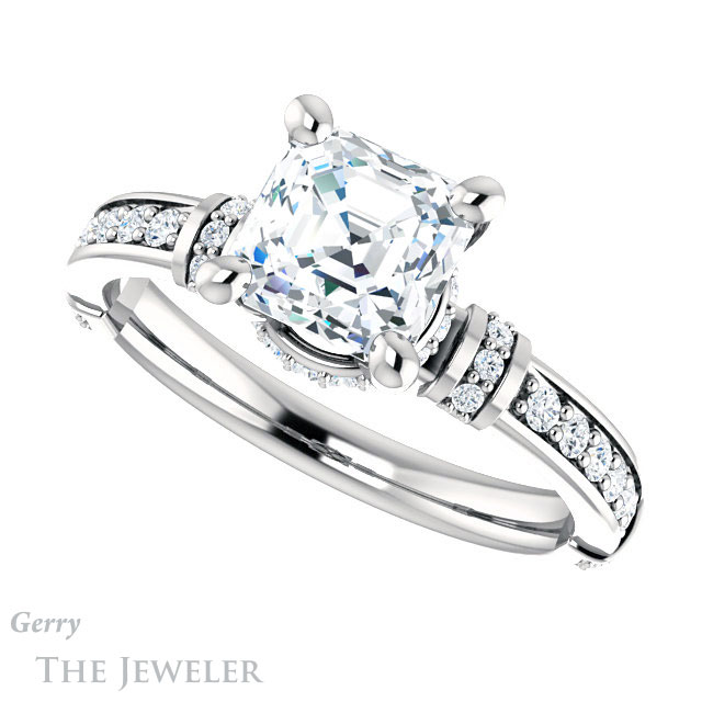 14k White Gold Asscher Cut Forever One Engagement Ring Setting #GTJ1240-asscher-fo-w 5 14k White Gold Asscher Cut Forever One Engagement Ring Setting #GTJ1240-asscher-fo-w