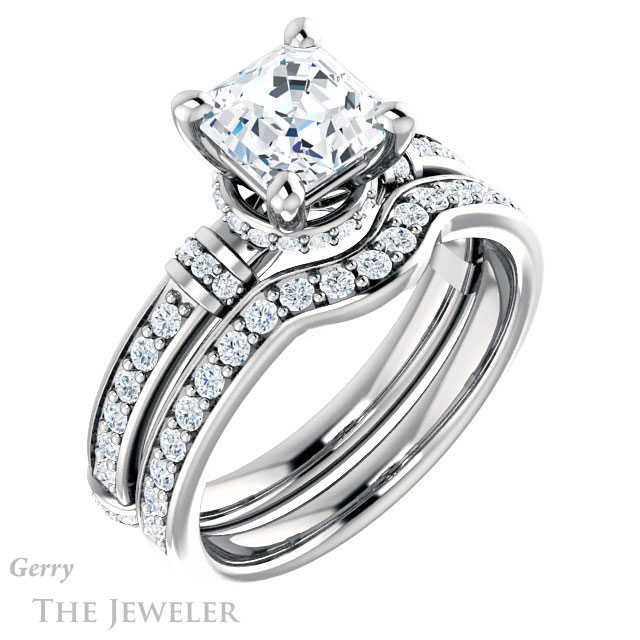 14k White Gold Asscher Cut Forever One Engagement Ring Setting #GTJ1240-asscher-fo-w 6 14k White Gold Asscher Cut Forever One Engagement Ring Setting #GTJ1240-asscher-fo-w