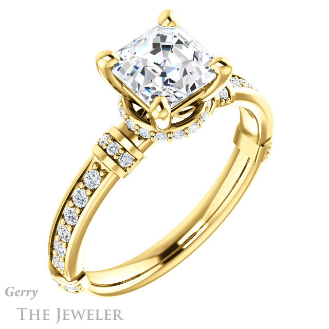 14k Yellow Gold Asscher Cut Forever One Engagement Ring Setting #GTJ1240-asscher-fo-y
