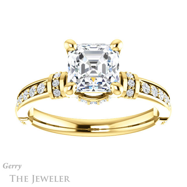 14k Yellow Gold Asscher Cut Forever One Engagement Ring Setting #GTJ1240-asscher-fo-y