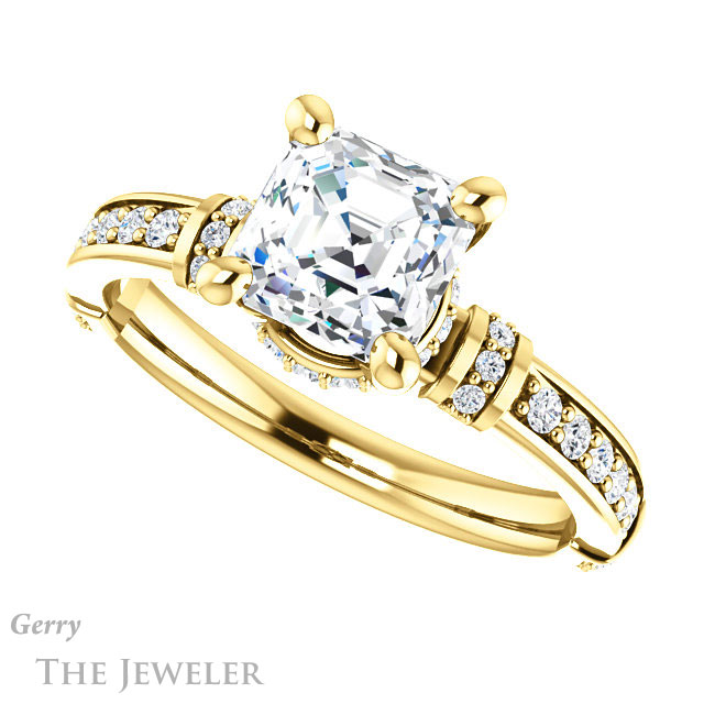 14k Yellow Gold Asscher Cut Forever One Engagement Ring Setting #GTJ1240-asscher-fo-y