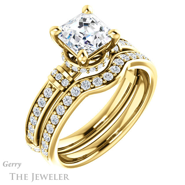 14k Yellow Gold Asscher Cut Forever One Engagement Ring Setting #GTJ1240-asscher-fo-y