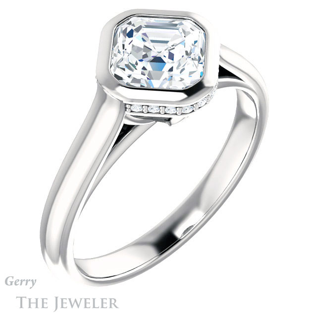 14k White Gold Asscher Cut Forever One Engagement Ring Setting #GTJ1242-asscher-fo-w 4 14k White Gold Asscher Cut Forever One Engagement Ring Setting #GTJ1242-asscher-fo-w