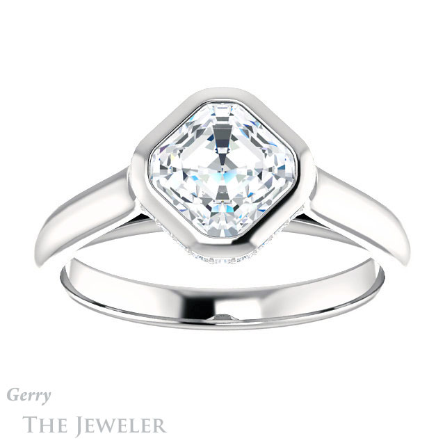 14k White Gold Asscher Cut Forever One Engagement Ring Setting #GTJ1242-asscher-fo-w