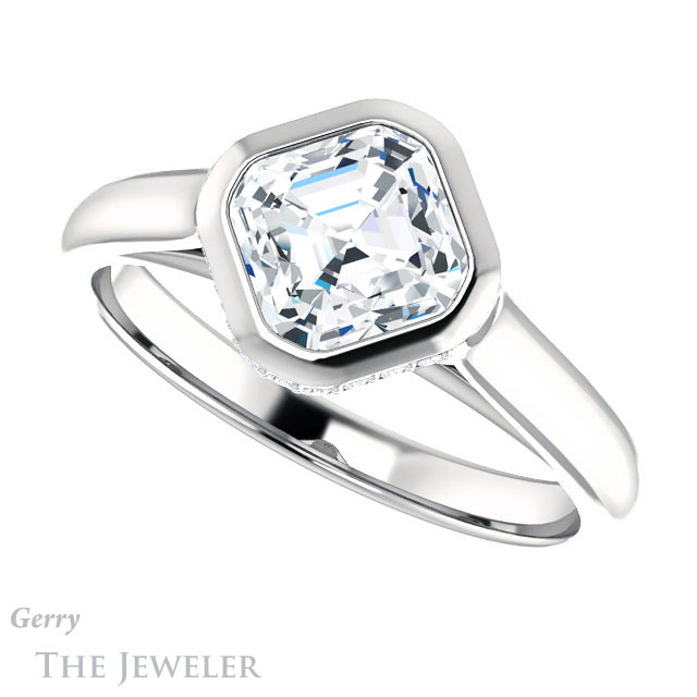 14k White Gold Asscher Cut Forever One Engagement Ring Setting #GTJ1242-asscher-fo-w 5 14k White Gold Asscher Cut Forever One Engagement Ring Setting #GTJ1242-asscher-fo-w