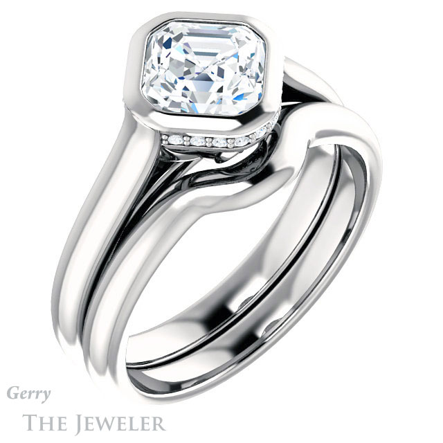 14k White Gold Asscher Cut Forever One Engagement Ring Setting #GTJ1242-asscher-fo-w 6 14k White Gold Asscher Cut Forever One Engagement Ring Setting #GTJ1242-asscher-fo-w