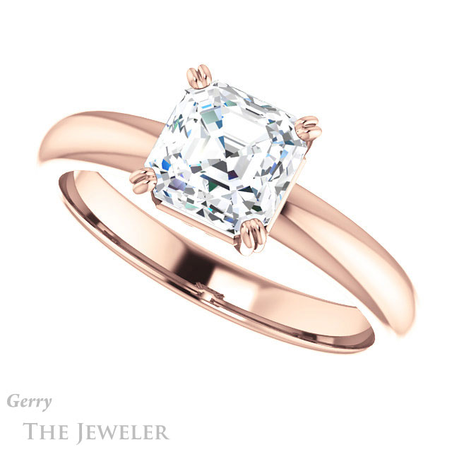 14k Rose Gold Asscher Cut Forever One Engagement Ring Setting #GTJ1243-asscher-fo-r 5 14k Rose Gold Asscher Cut Forever One Engagement Ring Setting #GTJ1243-asscher-fo-r