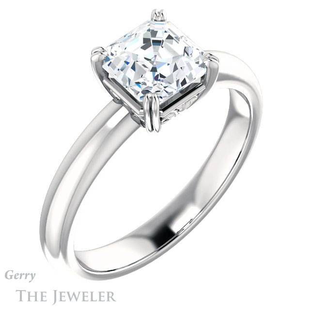14k White Gold Asscher Cut Forever One Engagement Ring Setting #GTJ1243-asscher-fo-w