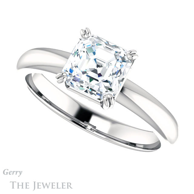 14k White Gold Asscher Cut Forever One Engagement Ring Setting #GTJ1243-asscher-fo-w