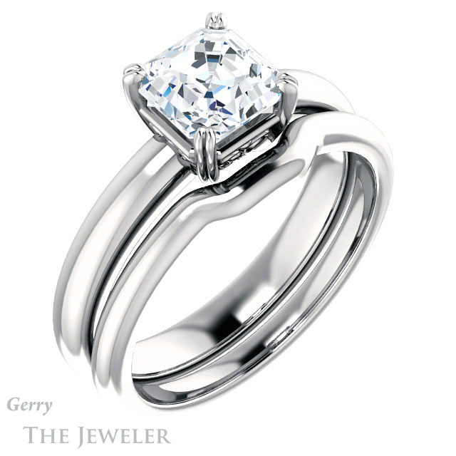 14k White Gold Asscher Cut Forever One Engagement Ring Setting #GTJ1243-asscher-fo-w