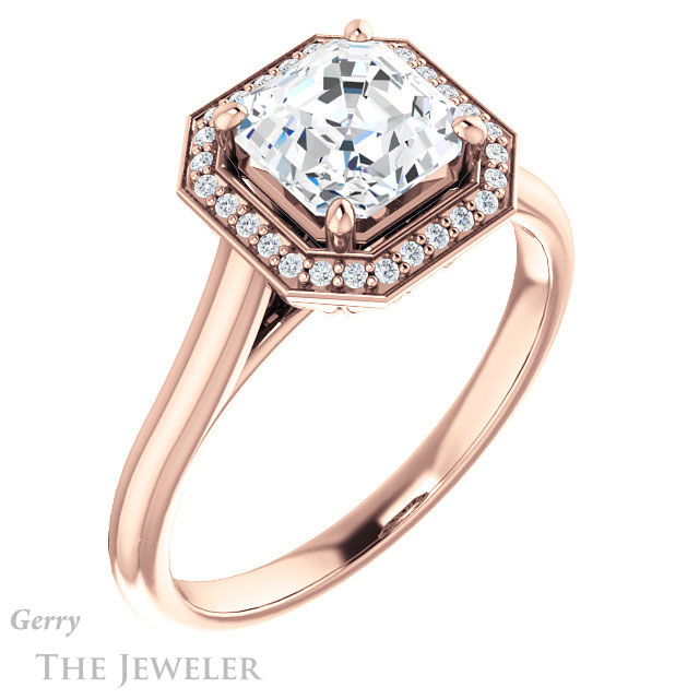 14k Rose Gold Asscher Cut Forever One Engagement Ring Setting #GTJ1247-asscher-fo-r