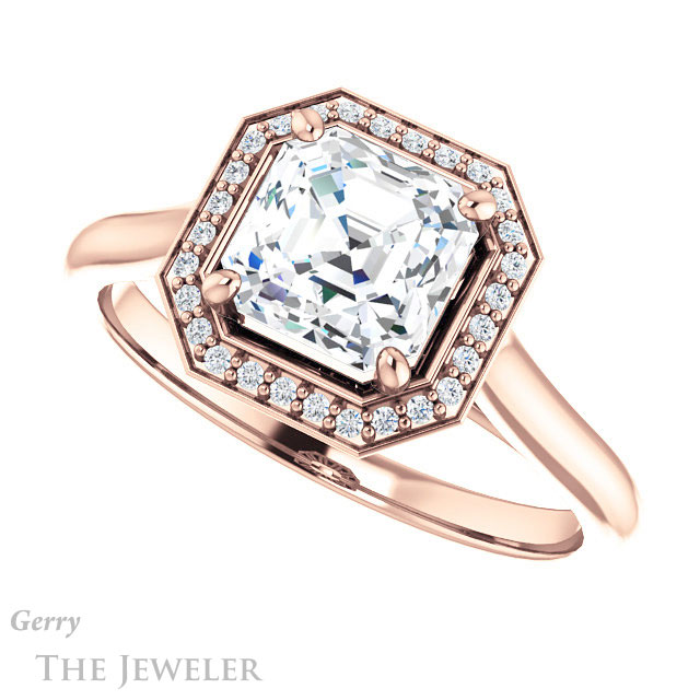 14k Rose Gold Asscher Cut Forever One Engagement Ring Setting #GTJ1247-asscher-fo-r