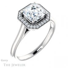 14k White Gold Asscher Cut Forever One Engagement Ring Setting #GTJ1247-asscher-fo-w 4 14k White Gold Asscher Cut Forever One Engagement Ring Setting #GTJ1247-asscher-fo-w
