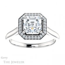 14k White Gold Asscher Cut Forever One Engagement Ring Setting #GTJ1247-asscher-fo-w 1 14k White Gold Asscher Cut Forever One Engagement Ring Setting #GTJ1247-asscher-fo-w