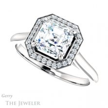 14k White Gold Asscher Cut Forever One Engagement Ring Setting #GTJ1247-asscher-fo-w 5 14k White Gold Asscher Cut Forever One Engagement Ring Setting #GTJ1247-asscher-fo-w