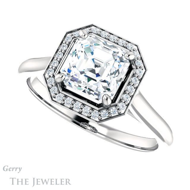 14k White Gold Asscher Cut Forever One Engagement Ring Setting #GTJ1247-asscher-fo-w 5 14k White Gold Asscher Cut Forever One Engagement Ring Setting #GTJ1247-asscher-fo-w