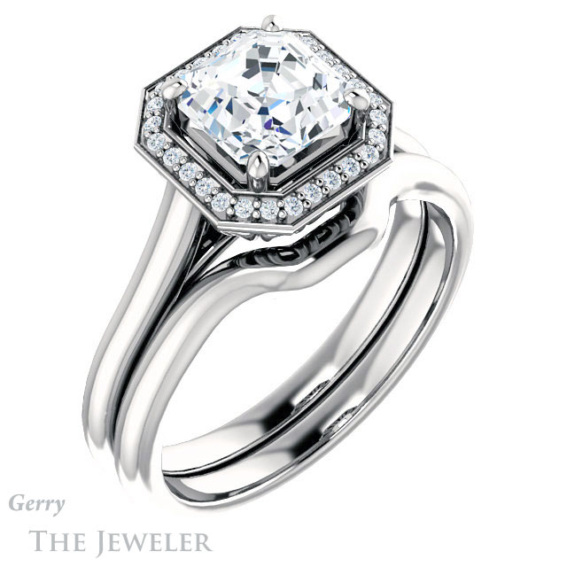 14k White Gold Asscher Cut Forever One Engagement Ring Setting #GTJ1247-asscher-fo-w 6 14k White Gold Asscher Cut Forever One Engagement Ring Setting #GTJ1247-asscher-fo-w