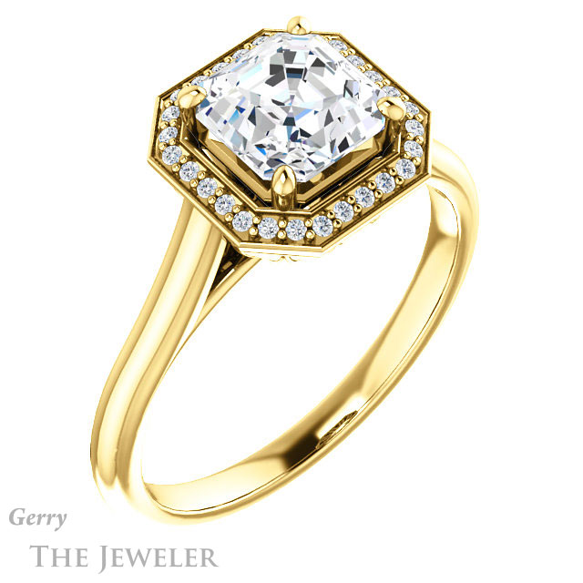 14k Yellow Gold Asscher Cut Forever One Engagement Ring Setting #GTJ1247-asscher-fo-y 4 14k Yellow Gold Asscher Cut Forever One Engagement Ring Setting #GTJ1247-asscher-fo-y