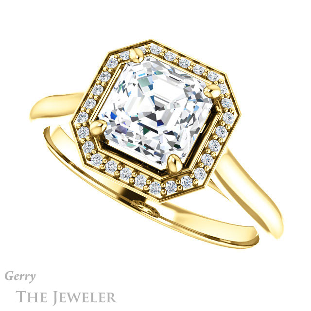 14k Yellow Gold Asscher Cut Forever One Engagement Ring Setting #GTJ1247-asscher-fo-y 5 14k Yellow Gold Asscher Cut Forever One Engagement Ring Setting #GTJ1247-asscher-fo-y