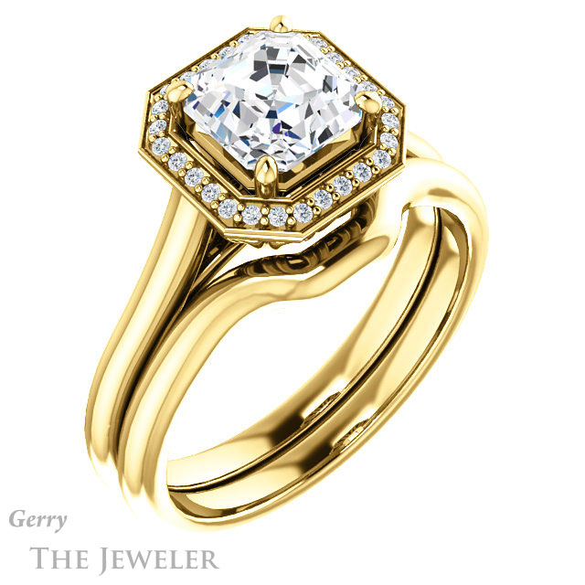 14k Yellow Gold Asscher Cut Forever One Engagement Ring Setting #GTJ1247-asscher-fo-y 6 14k Yellow Gold Asscher Cut Forever One Engagement Ring Setting #GTJ1247-asscher-fo-y