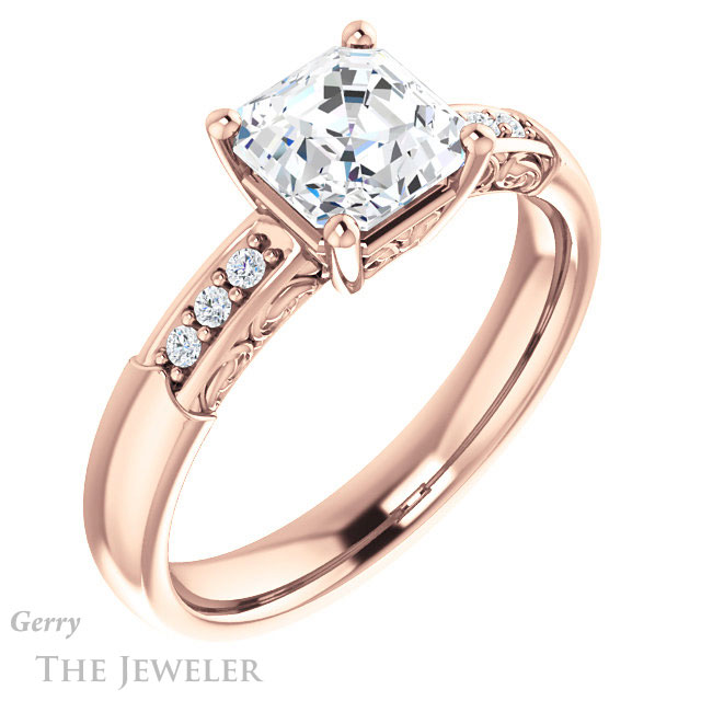 14k Rose Gold Asscher Cut Forever One Engagement Ring Setting #GTJ1249-asscher-fo-r