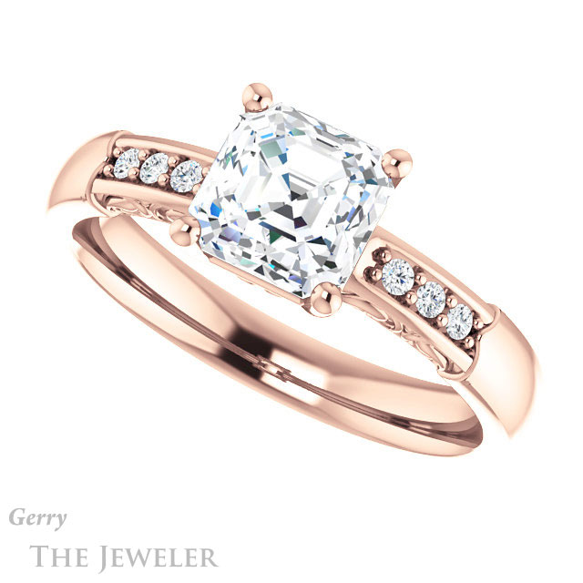 14k Rose Gold Asscher Cut Forever One Engagement Ring Setting #GTJ1249-asscher-fo-r
