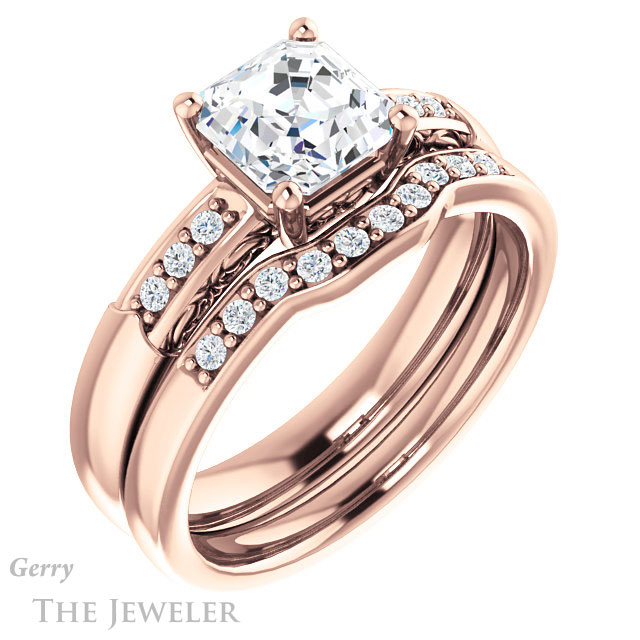 14k Rose Gold Asscher Cut Forever One Engagement Ring Setting #GTJ1249-asscher-fo-r