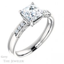 14k White Gold Asscher Cut Forever One Engagement Ring Setting #GTJ1249-asscher-fo-w
