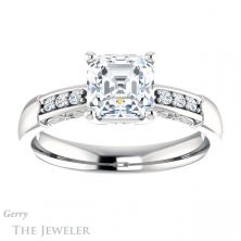 14k White Gold Asscher Cut Forever One Engagement Ring Setting #GTJ1249-asscher-fo-w