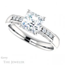 14k White Gold Asscher Cut Forever One Engagement Ring Setting #GTJ1249-asscher-fo-w