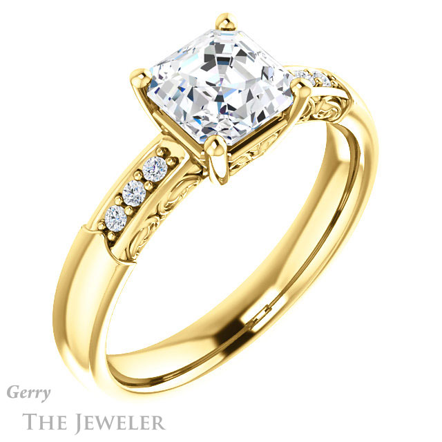 14k Yellow Gold Asscher Cut Forever One Engagement Ring Setting #GTJ1249-asscher-fo-y