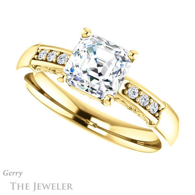 14k Yellow Gold Asscher Cut Forever One Engagement Ring Setting #GTJ1249-asscher-fo-y
