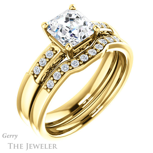 14k Yellow Gold Asscher Cut Forever One Engagement Ring Setting #GTJ1249-asscher-fo-y