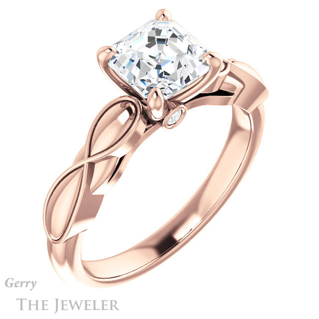 14k Rose Gold Asscher Cut Forever One Engagement Ring Setting #GTJ1250-asscher-fo-r