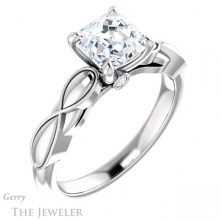 14k White Gold Asscher Cut Forever One Engagement Ring Setting #GTJ1250-asscher-fo-w 4 14k White Gold Asscher Cut Forever One Engagement Ring Setting #GTJ1250-asscher-fo-w