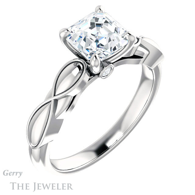 14k White Gold Asscher Cut Forever One Engagement Ring Setting #GTJ1250-asscher-fo-w 4 14k White Gold Asscher Cut Forever One Engagement Ring Setting #GTJ1250-asscher-fo-w