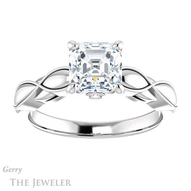 14k White Gold Asscher Cut Forever One Engagement Ring Setting #GTJ1250-asscher-fo-w