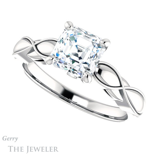 14k White Gold Asscher Cut Forever One Engagement Ring Setting #GTJ1250-asscher-fo-w 5 14k White Gold Asscher Cut Forever One Engagement Ring Setting #GTJ1250-asscher-fo-w