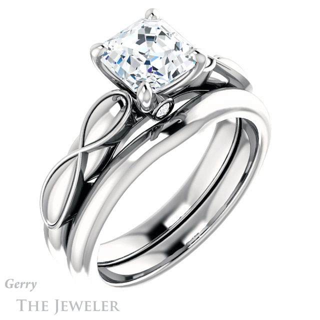 14k White Gold Asscher Cut Forever One Engagement Ring Setting #GTJ1250-asscher-fo-w 6 14k White Gold Asscher Cut Forever One Engagement Ring Setting #GTJ1250-asscher-fo-w