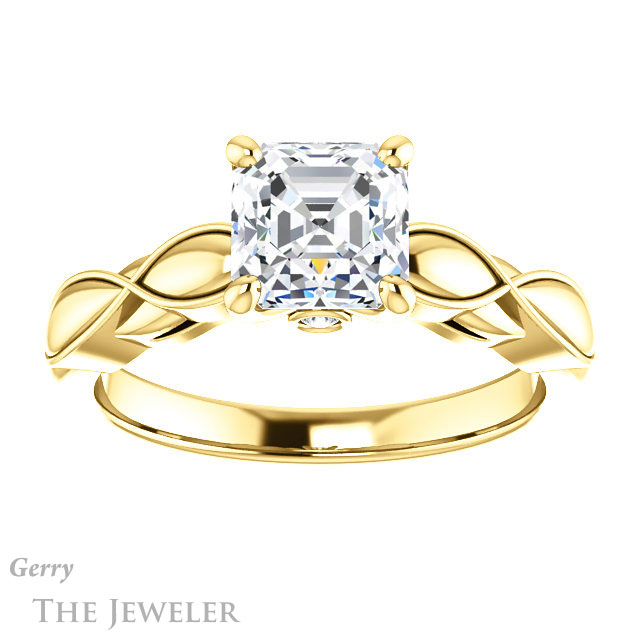 14k Yellow Gold Asscher Cut Forever One Engagement Ring Setting #GTJ1250-asscher-fo-y