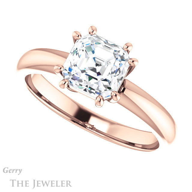14k Rose Gold Asscher Cut Forever One Engagement Ring Setting #GTJ1251-asscher-fo-r